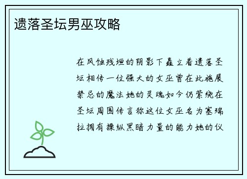 遗落圣坛男巫攻略